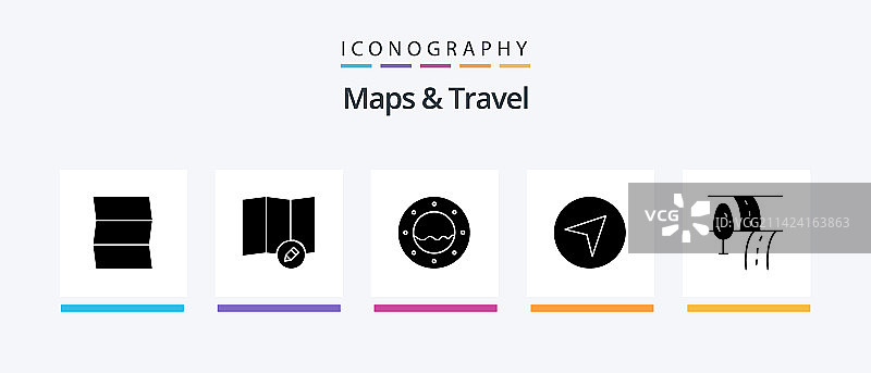 地图与旅行字形图标包（5个图标）图片素材