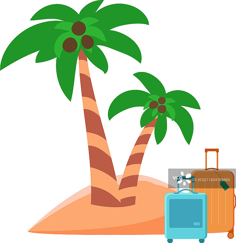 沙丘上的棕榈树和行李箱图片素材