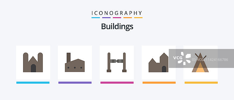 扁平风格建筑露营图标套装图片素材