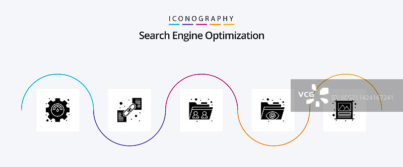 SEO Glyph 5图标包，包含图库文件夹图片素材