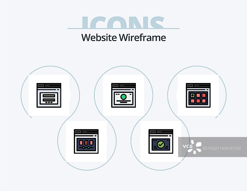 网站线框图线性图标包（5个图标）图片素材
