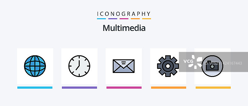 多媒体线性填充5个图标图片素材