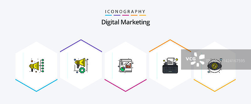 数字营销25个填充线条图标包图片素材