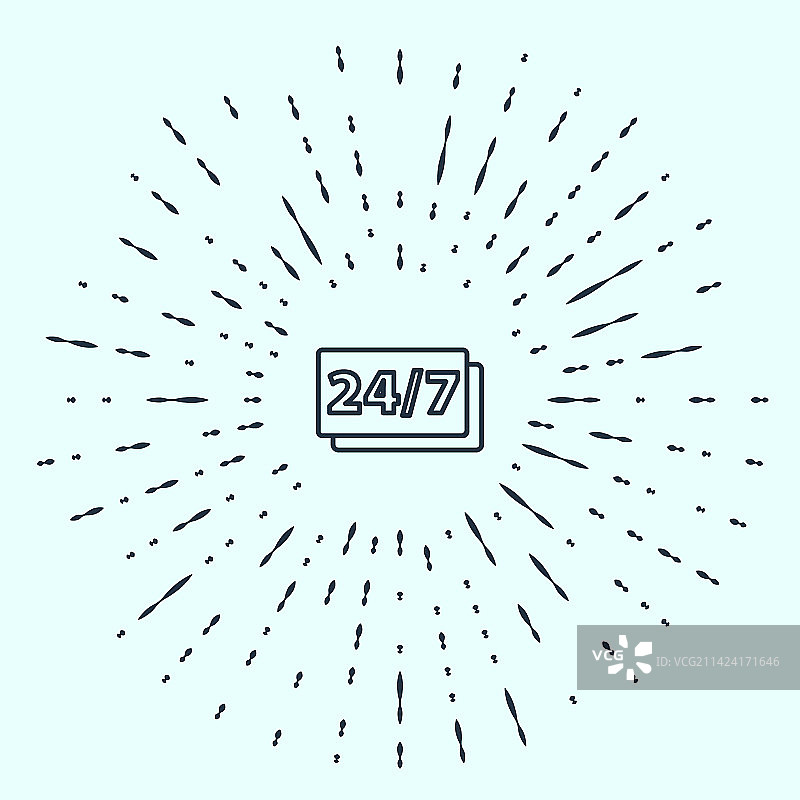 灰色背景上隔离的黑色线条24小时时钟图标图片素材