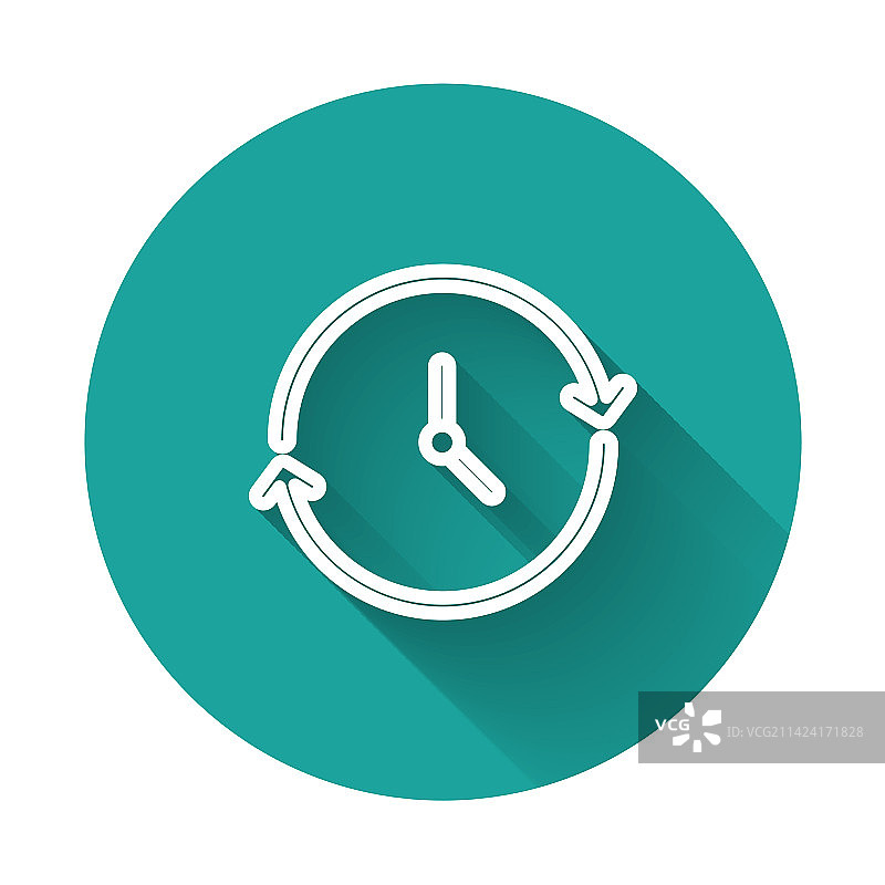 白色线条时钟图标，带长阴影图片素材
