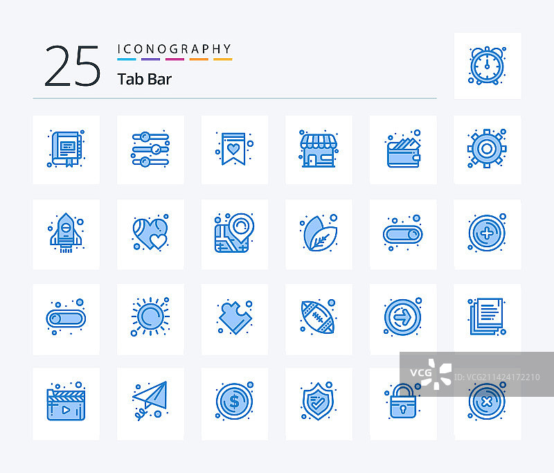 包含货币的25个蓝色标签栏图标包图片素材