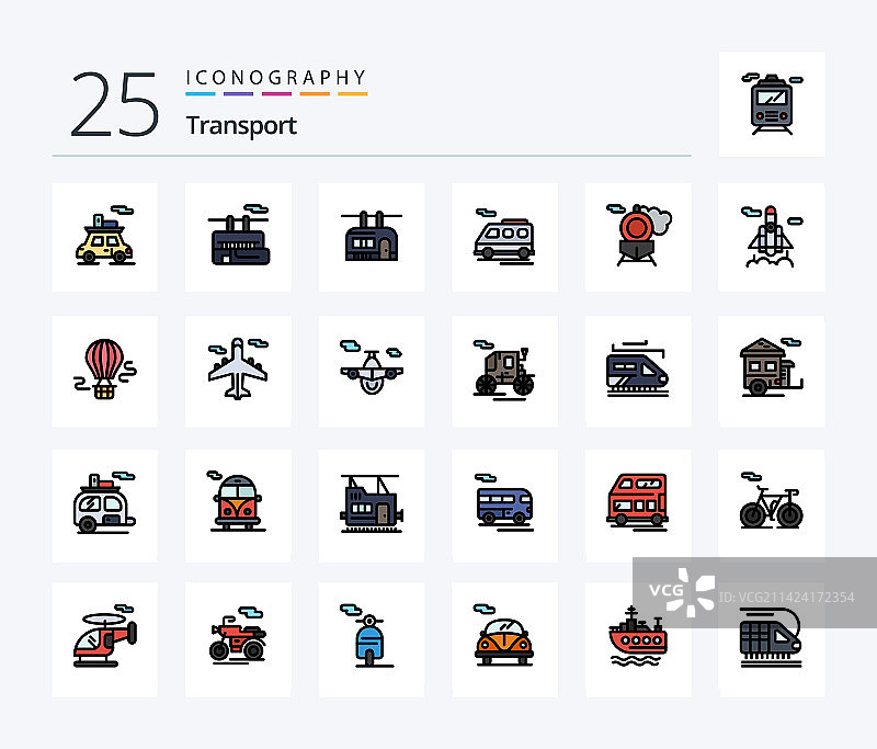交通运输25线条填充图标包，包含航空图片素材