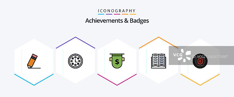 成就与徽章25个填充线条图标包图片素材