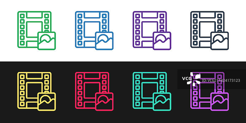 黑色背景上的播放视频图标组合图片素材