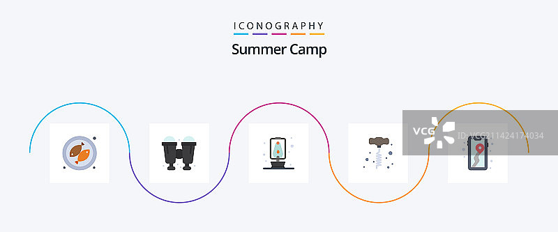 夏令营扁平风格5图标包，包含露营图片素材