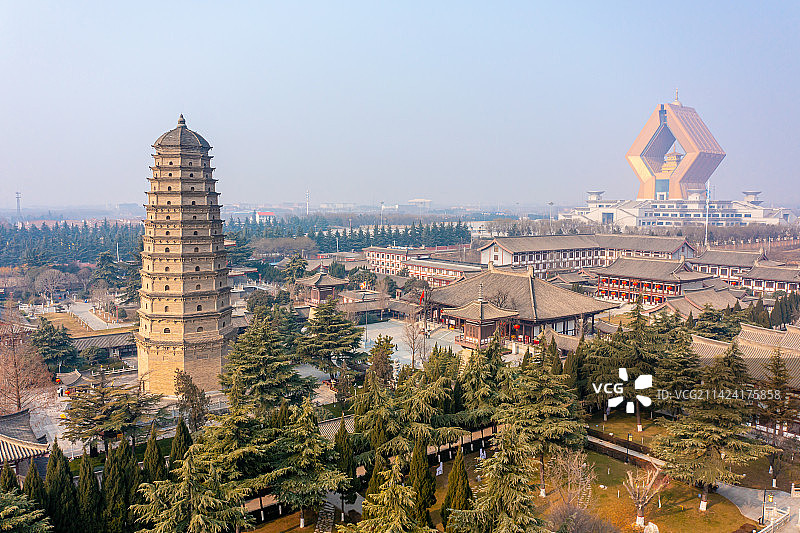 陕西宝鸡法门寺合十舍利塔航拍图片素材