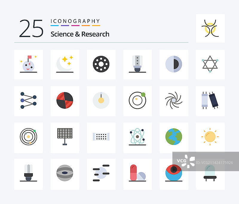 科学25个扁平风格彩色图标合集图片素材