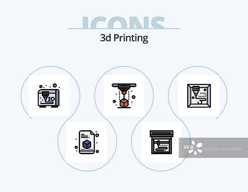 5个线性填充风格3D打印图标包设计图片素材