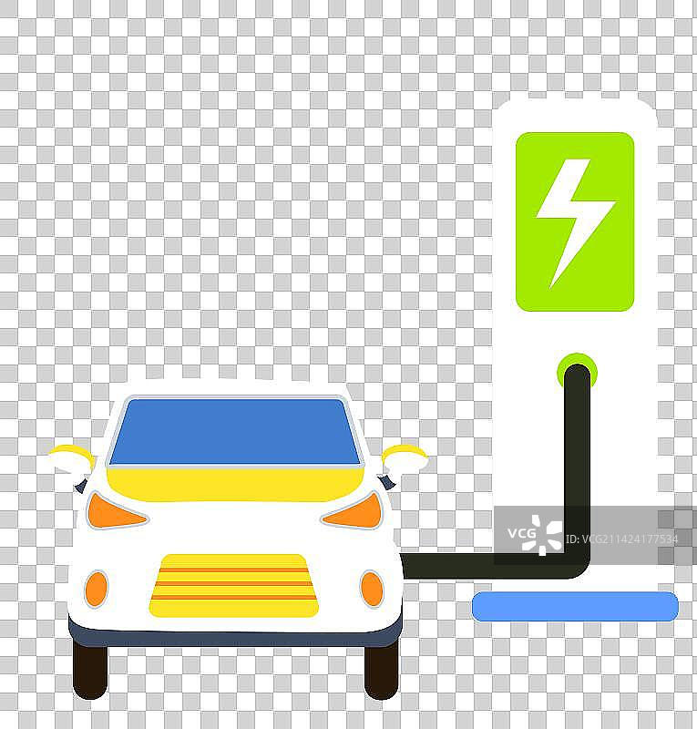 卡通电车新能源汽车充电出行交通方式扁平矢量插画免抠元素图片素材