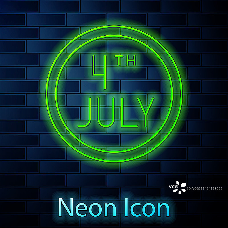 发光的霓虹灯7月4日日历图标图片素材