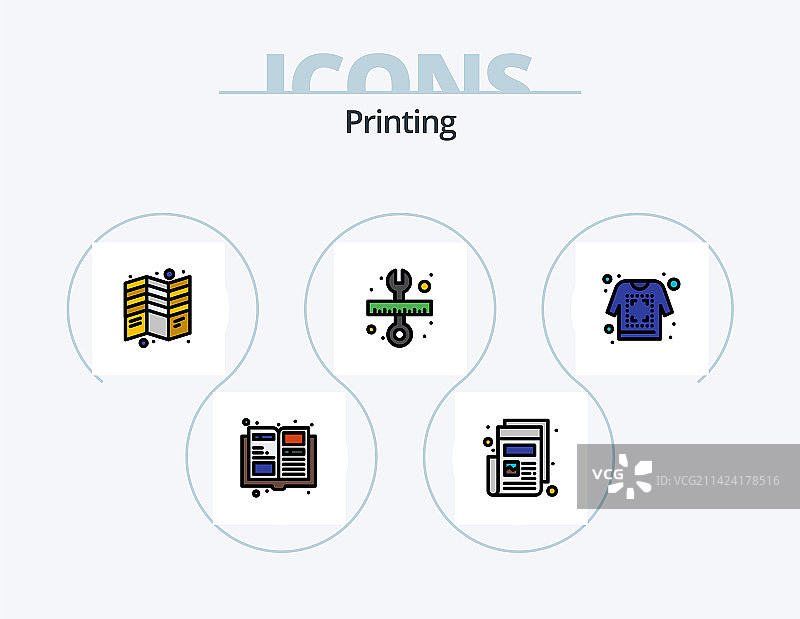 5个线条填充打印图标包设计图片素材