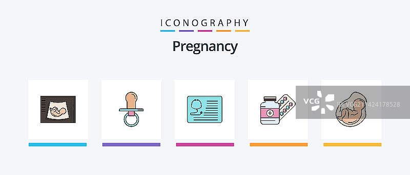 怀孕线性填充图标包，包含5个图标，含药物图片素材