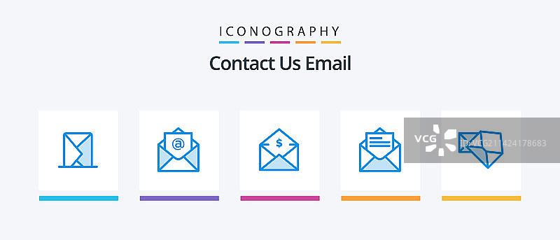 蓝色电子邮件5图标包，包含邮件文本和美元符号图片素材