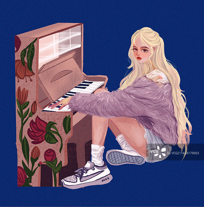 弹钢琴的少女时尚美女图片素材