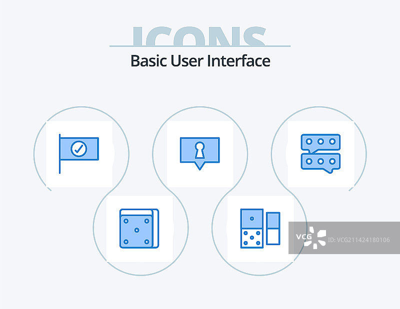 包含5个图标设计符号消息的基础蓝色图标包图片素材