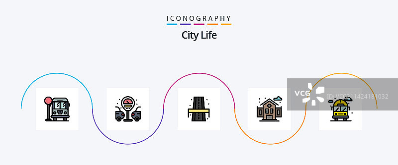 城市生活线性填充扁平5图标包图片素材