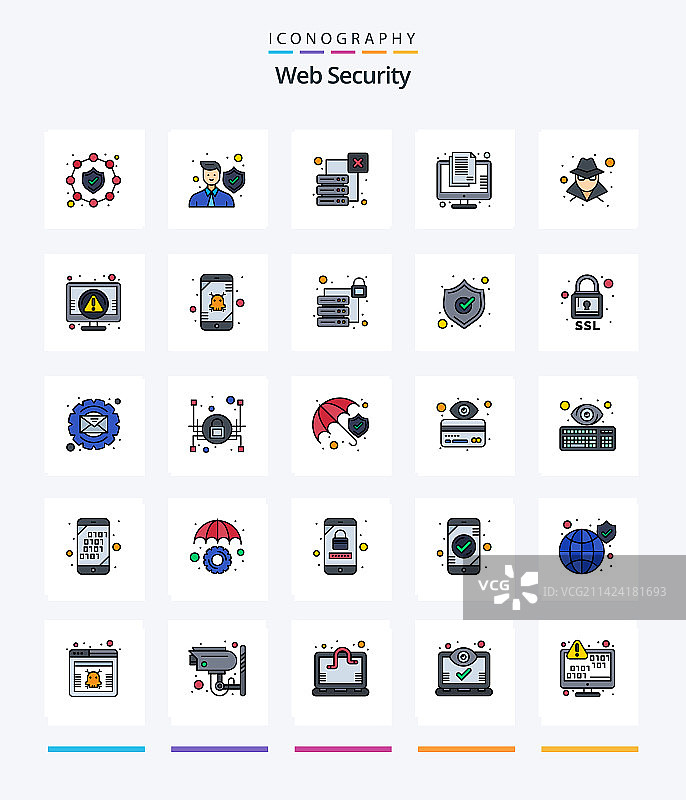 创意网络安全25个线条填充图标包图片素材
