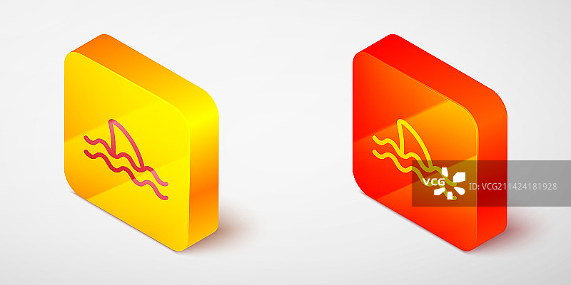 2.5D线条鲨鱼鳍海洋波浪图标图片素材