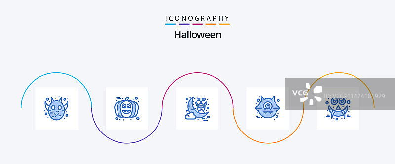 万圣节蓝色5图标包，包括万圣节元素图片素材