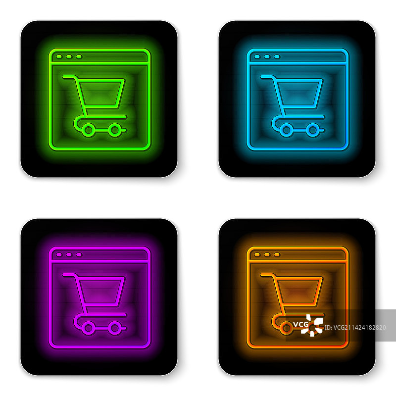 发光的霓虹灯线屏幕在线购物图标图片素材