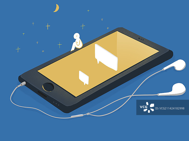 治愈系插画 晚安耳机对话框图片素材