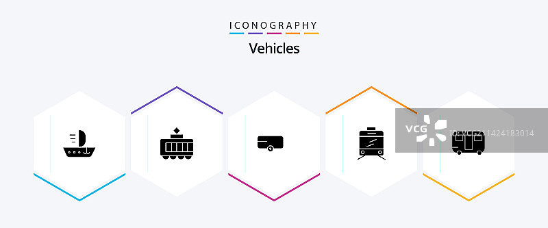 包含货车的25个车辆字形图标包图片素材
