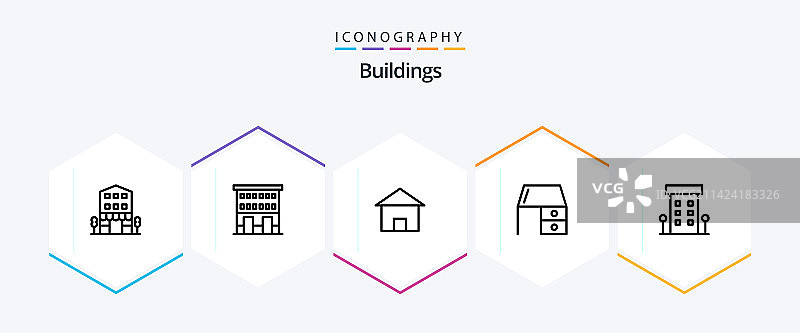 25个建筑线条图标包，包含店面图片素材