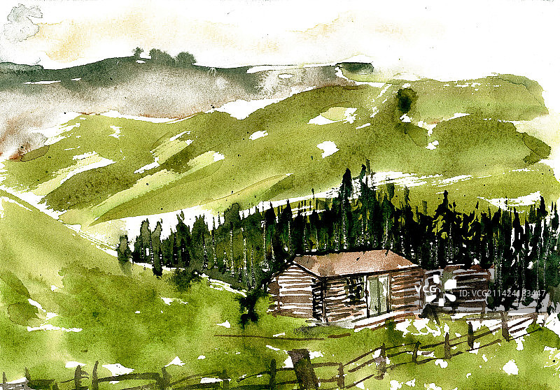 绿野中的木屋图片素材