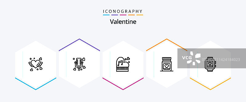 包含爱心情人节25个线条图标包图片素材