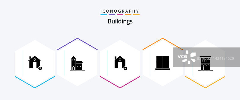 25个建筑字形图标包，包含大门等图片素材