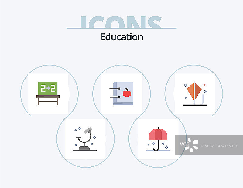 教育类扁平图标包：5个图标设计学习图片素材
