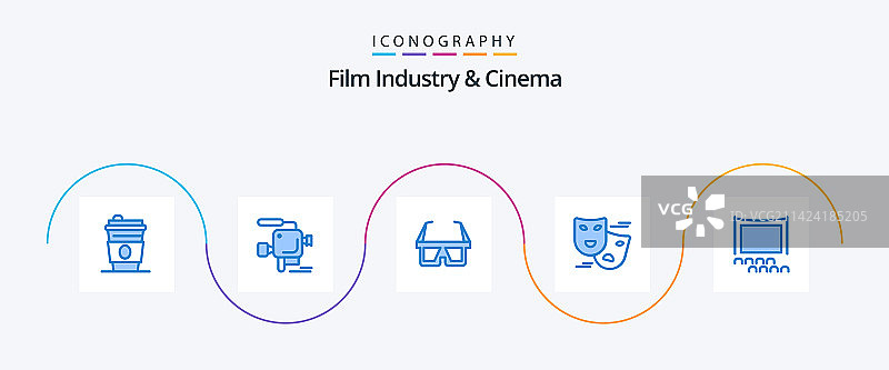 包含人群观众的电影院蓝色5图标包图片素材