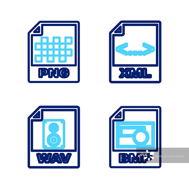 BMP文件文档WAV XML和PNG图标线性集图片素材