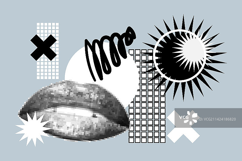 嘴唇与抽象几何艺术拼贴图片素材