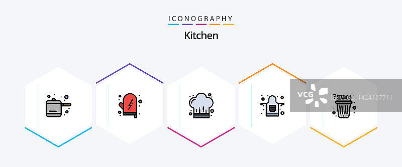 包含垃圾桶的25个厨房填充线性图标包图片素材