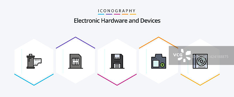 包含数字设备的25个填充线性图标包图片素材
