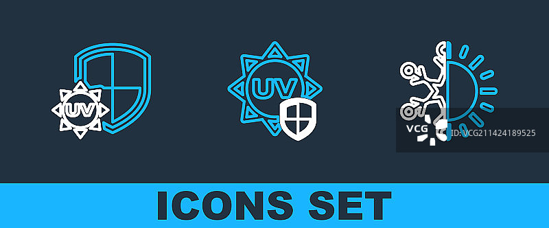 线条集合：太阳、雪花、紫外线防护图标图片素材