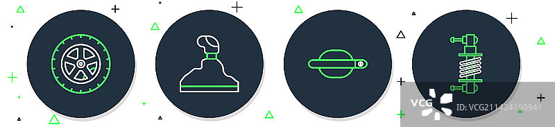 齿轮换挡杆车门把手和车轮图标套装图片素材