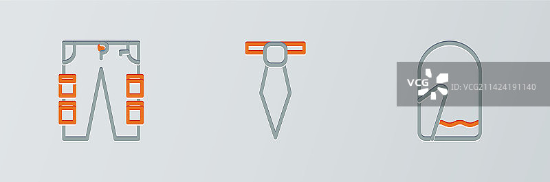 圣诞手套、工装裤、领带线性图标合集图片素材