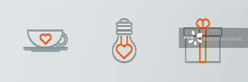 礼品盒与心形咖啡杯线条图片素材