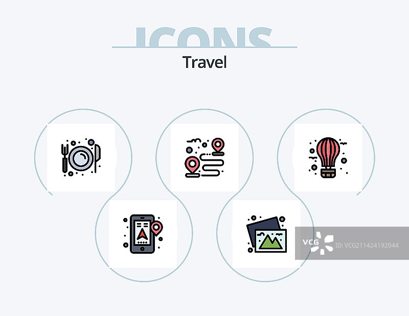 飞行主题旅行线性填充图标套装图片素材