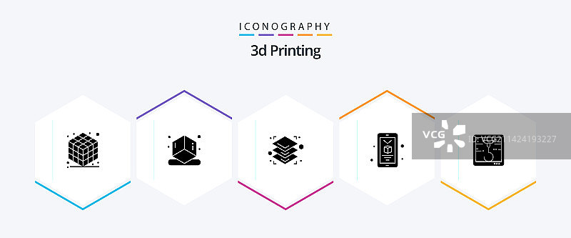 包含打印机的3D打印25个图标包图片素材