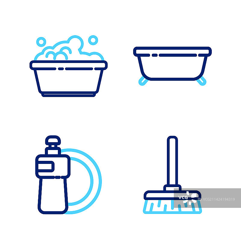 扫帚把手和洗洁精瓶线条图片素材