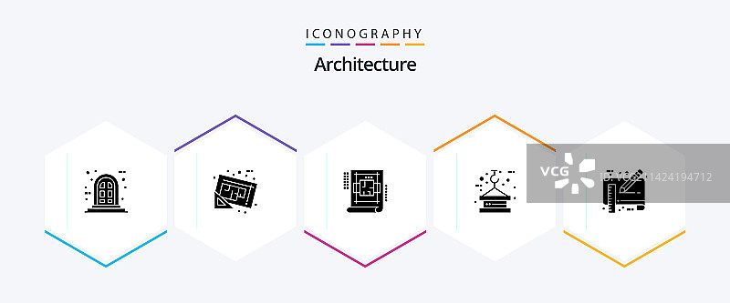 建筑25个字形图标包（含蓝色）图片素材