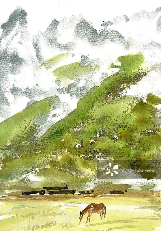 山下的草场图片素材